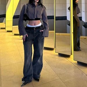 Cropped grey button up